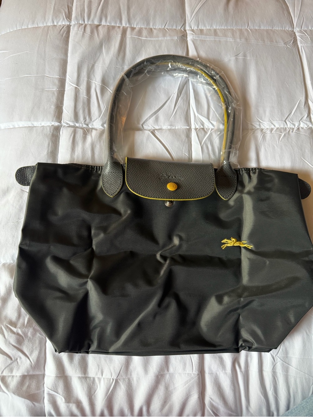 Longchamp Black Tote with Yellow Accent